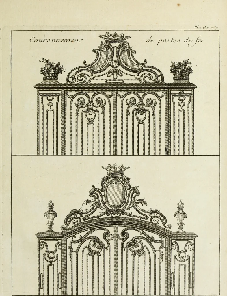 An illustration from L'art de bâtir des maisons de campagne : où l'on traite de leur distribution, de leur construction, & de leur decoration ... : avec l'explication de ses projets, et des desseins de menuiserie, de serrurerie, de parterres, & d'autres ornemens propres à la decoration intérieure & extérieure ..., 1743, leaf 498