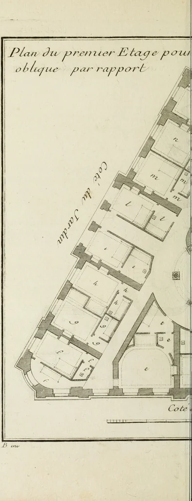 An illustration from L'art de bâtir des maisons de campagne : où l'on traite de leur distribution, de leur construction, & de leur decoration ... : avec l'explication de ses projets, et des desseins de menuiserie, de serrurerie, de parterres, & d'autres ornemens propres à la decoration intérieure & extérieure ..., 1743, leaf 53