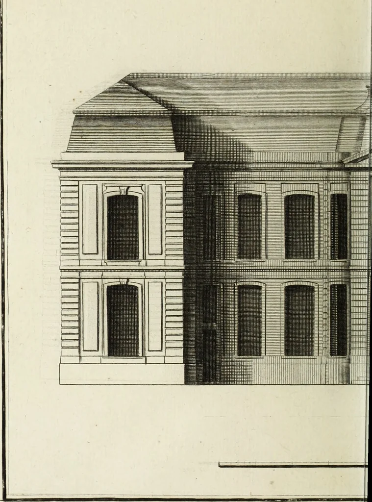 An illustration from L'art de bâtir des maisons de campagne : où l'on traite de leur distribution, de leur construction, & de leur decoration ... : avec l'explication de ses projets, et des desseins de menuiserie, de serrurerie, de parterres, & d'autres ornemens propres à la decoration intérieure & extérieure ..., 1743, leaf 77