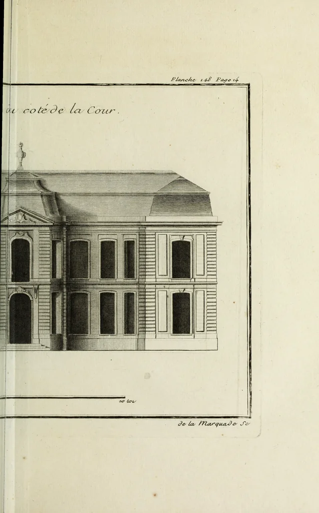 An illustration from L'art de bâtir des maisons de campagne : où l'on traite de leur distribution, de leur construction, & de leur decoration ... : avec l'explication de ses projets, et des desseins de menuiserie, de serrurerie, de parterres, & d'autres ornemens propres à la decoration intérieure & extérieure ..., 1743, leaf 78