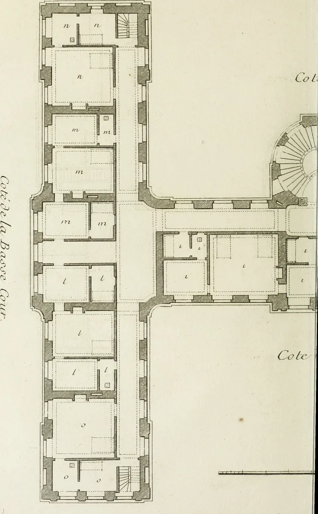 An illustration from L'art de bâtir des maisons de campagne : où l'on traite de leur distribution, de leur construction, & de leur decoration ... : avec l'explication de ses projets, et des desseins de menuiserie, de serrurerie, de parterres, & d'autres ornemens propres à la decoration intérieure & extérieure ..., 1743, leaf 91
