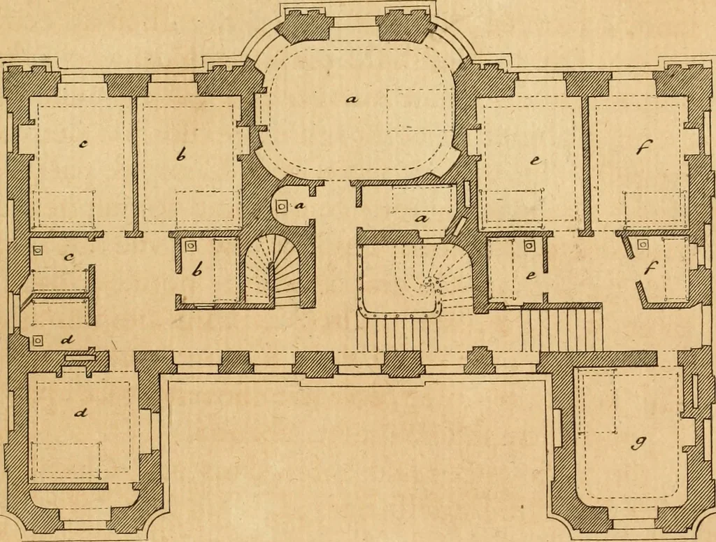 An illustration from L'art de bâtir des maisons de campagne : où L'on traite de leur distribution, de leur construction, & de leur decoration ... Avec l'explication de ces projets, et des desseins de menuiserie, de serrurerie, de parterres, & d'autres ornemens propres à la decoration intérieure & extérieure ..., 1761, leaf 100