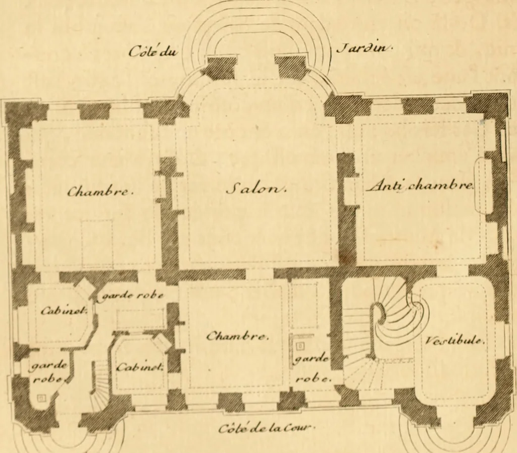 An illustration from L'art de bâtir des maisons de campagne : où L'on traite de leur distribution, de leur construction, & de leur decoration ... Avec l'explication de ces projets, et des desseins de menuiserie, de serrurerie, de parterres, & d'autres ornemens propres à la decoration intérieure & extérieure ..., 1761, leaf 103