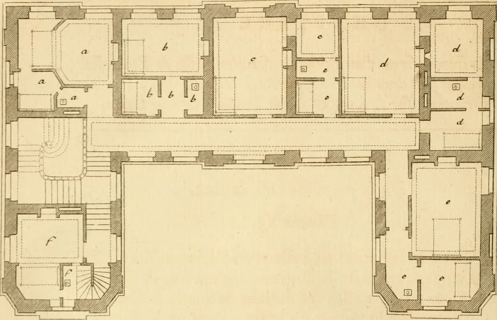 An illustration from L'art de bâtir des maisons de campagne : où L'on traite de leur distribution, de leur construction, & de leur decoration ... Avec l'explication de ces projets, et des desseins de menuiserie, de serrurerie, de parterres, & d'autres ornemens propres à la decoration intérieure & extérieure ..., 1761, leaf 127