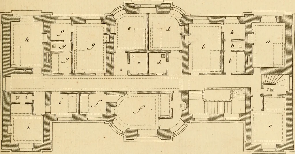 An illustration from L'art de bâtir des maisons de campagne : où L'on traite de leur distribution, de leur construction, & de leur decoration ... Avec l'explication de ces projets, et des desseins de menuiserie, de serrurerie, de parterres, & d'autres ornemens propres à la decoration intérieure & extérieure ..., 1761, leaf 140