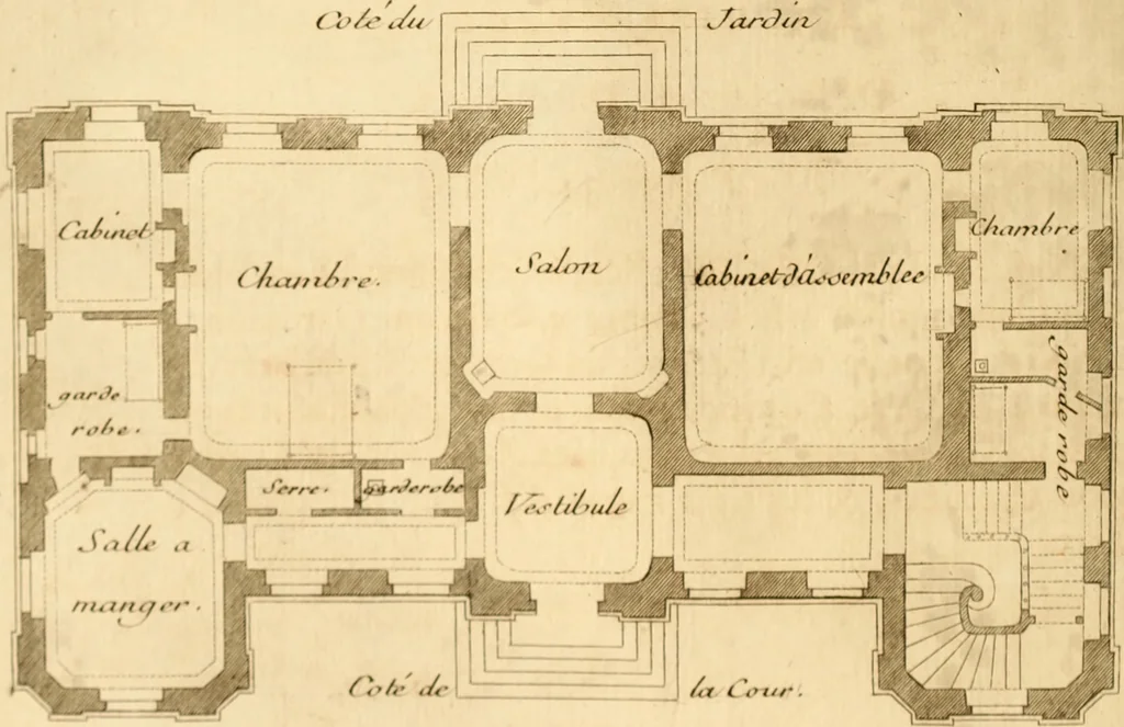 An illustration from L'art de bâtir des maisons de campagne : où L'on traite de leur distribution, de leur construction, & de leur decoration ... Avec l'explication de ces projets, et des desseins de menuiserie, de serrurerie, de parterres, & d'autres ornemens propres à la decoration intérieure & extérieure ..., 1761, leaf 153