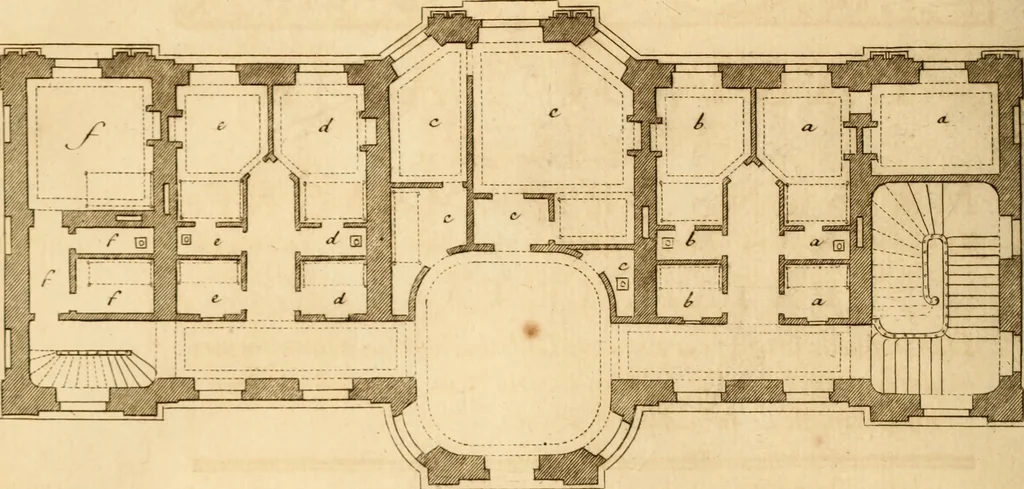 An illustration from L'art de bâtir des maisons de campagne : où L'on traite de leur distribution, de leur construction, & de leur decoration ... Avec l'explication de ces projets, et des desseins de menuiserie, de serrurerie, de parterres, & d'autres ornemens propres à la decoration intérieure & extérieure ..., 1761, leaf 165