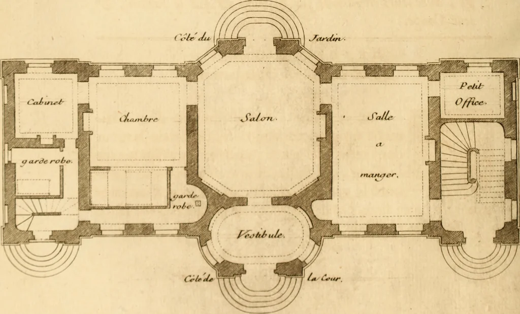 An illustration from L'art de bâtir des maisons de campagne : où L'on traite de leur distribution, de leur construction, & de leur decoration ... Avec l'explication de ces projets, et des desseins de menuiserie, de serrurerie, de parterres, & d'autres ornemens propres à la decoration intérieure & extérieure ..., 1761, leaf 165