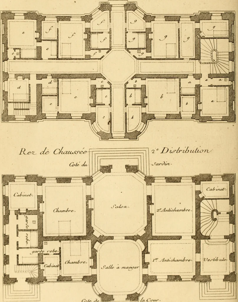 An illustration from L'art de bâtir des maisons de campagne : où L'on traite de leur distribution, de leur construction, & de leur decoration ... Avec l'explication de ces projets, et des desseins de menuiserie, de serrurerie, de parterres, & d'autres ornemens propres à la decoration intérieure & extérieure ..., 1761, leaf 169