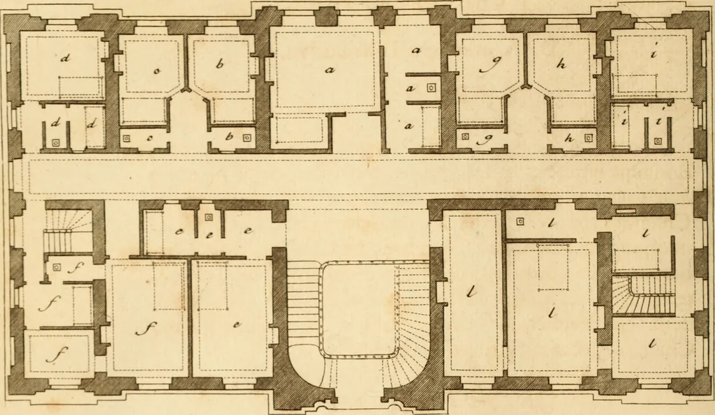 An illustration from L'art de bâtir des maisons de campagne : où L'on traite de leur distribution, de leur construction, & de leur decoration ... Avec l'explication de ces projets, et des desseins de menuiserie, de serrurerie, de parterres, & d'autres ornemens propres à la decoration intérieure & extérieure ..., 1761, leaf 181