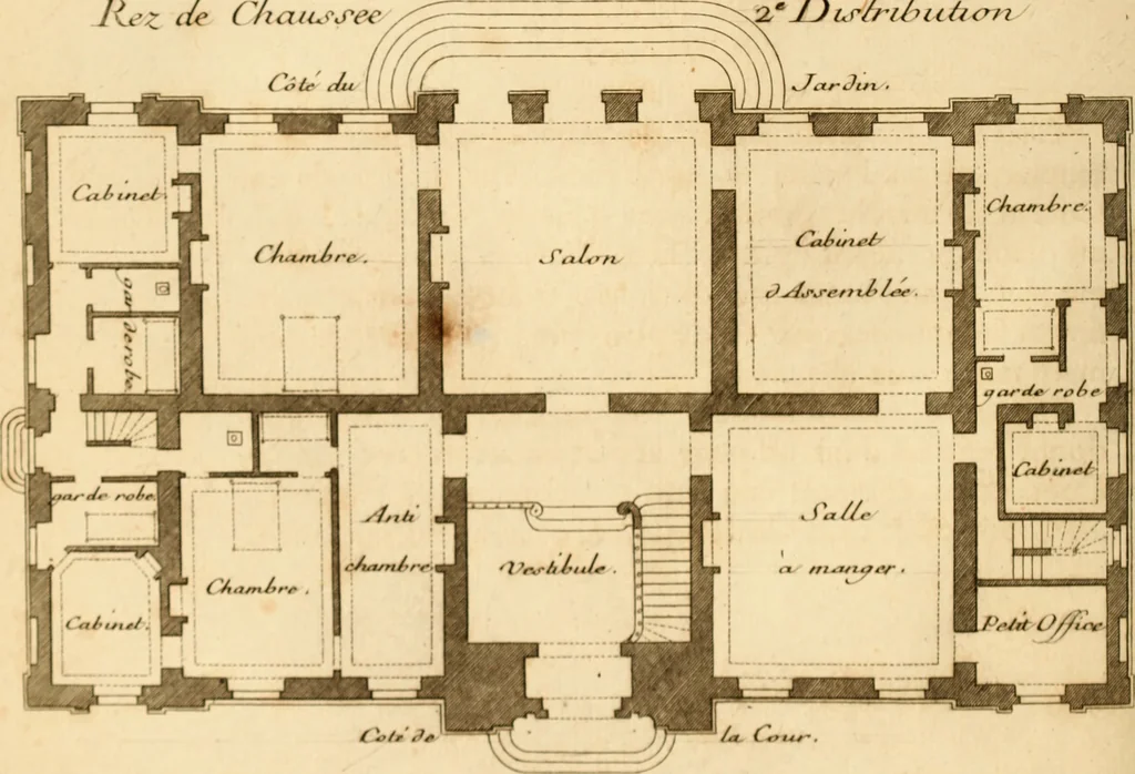 An illustration from L'art de bâtir des maisons de campagne : où L'on traite de leur distribution, de leur construction, & de leur decoration ... Avec l'explication de ces projets, et des desseins de menuiserie, de serrurerie, de parterres, & d'autres ornemens propres à la decoration intérieure & extérieure ..., 1761, leaf 181