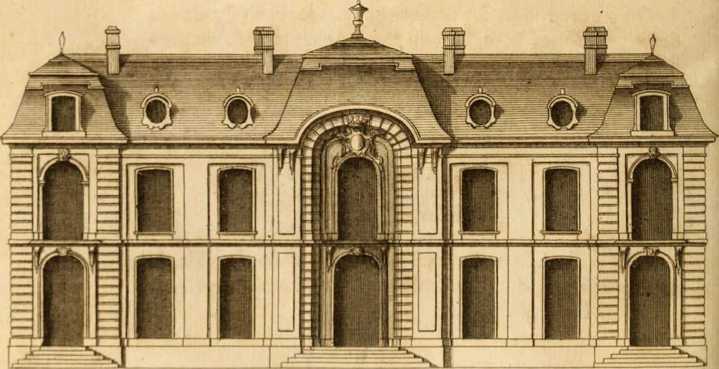 An illustration from L'art de bâtir des maisons de campagne : où L'on traite de leur distribution, de leur construction, & de leur decoration ... Avec l'explication de ces projets, et des desseins de menuiserie, de serrurerie, de parterres, & d'autres ornemens propres à la decoration intérieure & extérieure ..., 1761, leaf 185