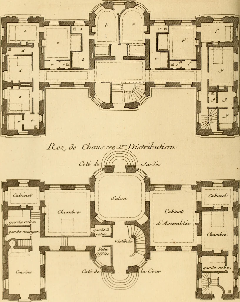An illustration from L'art de bâtir des maisons de campagne : où L'on traite de leur distribution, de leur construction, & de leur decoration ... Avec l'explication de ces projets, et des desseins de menuiserie, de serrurerie, de parterres, & d'autres ornemens propres à la decoration intérieure & extérieure ..., 1761, leaf 191