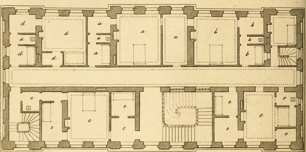 An illustration from L'art de bâtir des maisons de campagne : où L'on traite de leur distribution, de leur construction, & de leur decoration ... Avec l'explication de ces projets, et des desseins de menuiserie, de serrurerie, de parterres, & d'autres ornemens propres à la decoration intérieure & extérieure ..., 1761, leaf 207