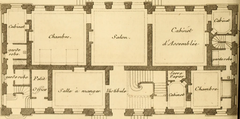 An illustration from L'art de bâtir des maisons de campagne : où L'on traite de leur distribution, de leur construction, & de leur decoration ... Avec l'explication de ces projets, et des desseins de menuiserie, de serrurerie, de parterres, & d'autres ornemens propres à la decoration intérieure & extérieure ..., 1761, leaf 207