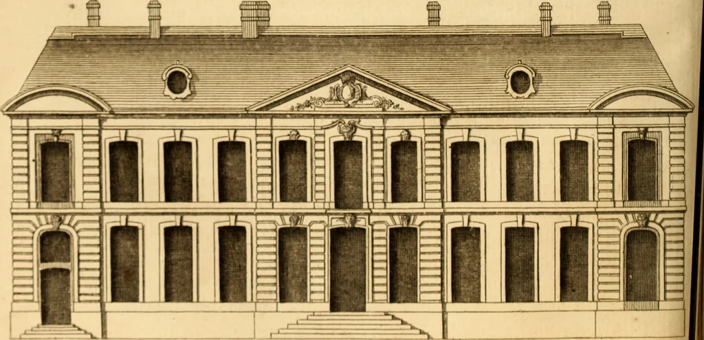 An illustration from L'art de bâtir des maisons de campagne : où L'on traite de leur distribution, de leur construction, & de leur decoration ... Avec l'explication de ces projets, et des desseins de menuiserie, de serrurerie, de parterres, & d'autres ornemens propres à la decoration intérieure & extérieure ..., 1761, leaf 211