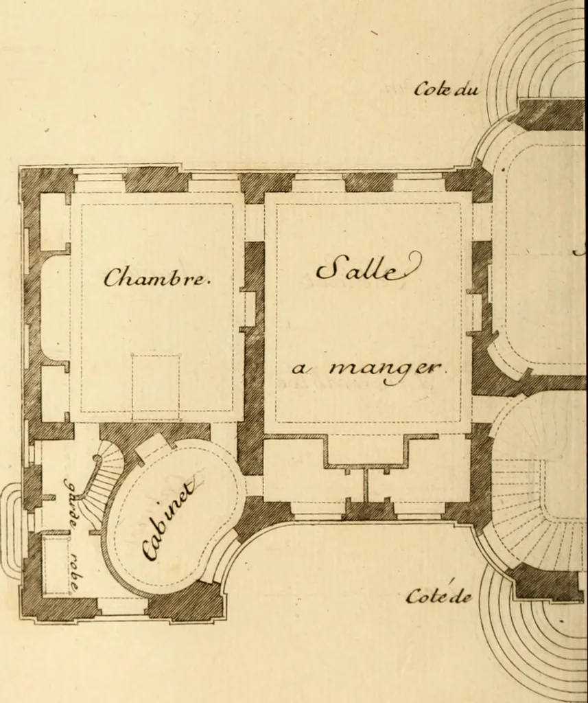 An illustration from L'art de bâtir des maisons de campagne : où L'on traite de leur distribution, de leur construction, & de leur decoration ... Avec l'explication de ces projets, et des desseins de menuiserie, de serrurerie, de parterres, & d'autres ornemens propres à la decoration intérieure & extérieure ..., 1761, leaf 217