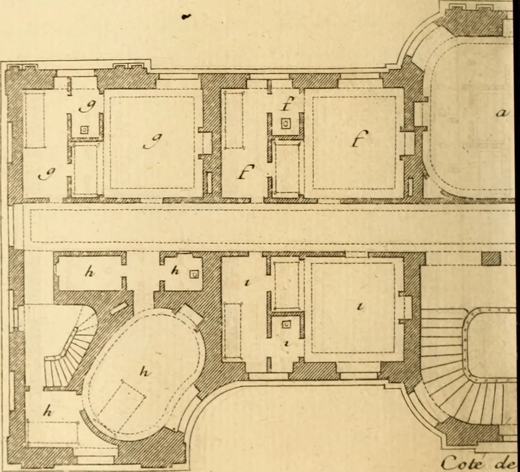 An illustration from L'art de bâtir des maisons de campagne : où L'on traite de leur distribution, de leur construction, & de leur decoration ... Avec l'explication de ces projets, et des desseins de menuiserie, de serrurerie, de parterres, & d'autres ornemens propres à la decoration intérieure & extérieure ..., 1761, leaf 223