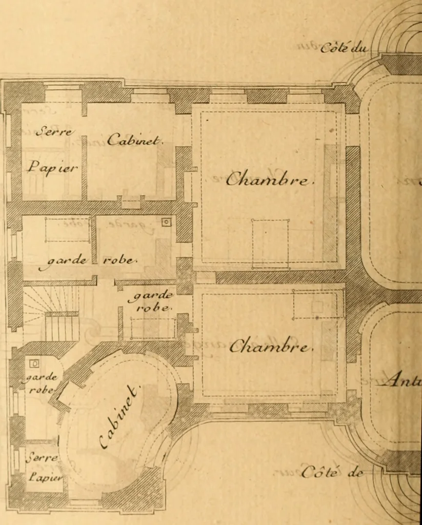 An illustration from L'art de bâtir des maisons de campagne : où L'on traite de leur distribution, de leur construction, & de leur decoration ... Avec l'explication de ces projets, et des desseins de menuiserie, de serrurerie, de parterres, & d'autres ornemens propres à la decoration intérieure & extérieure ..., 1761, leaf 235