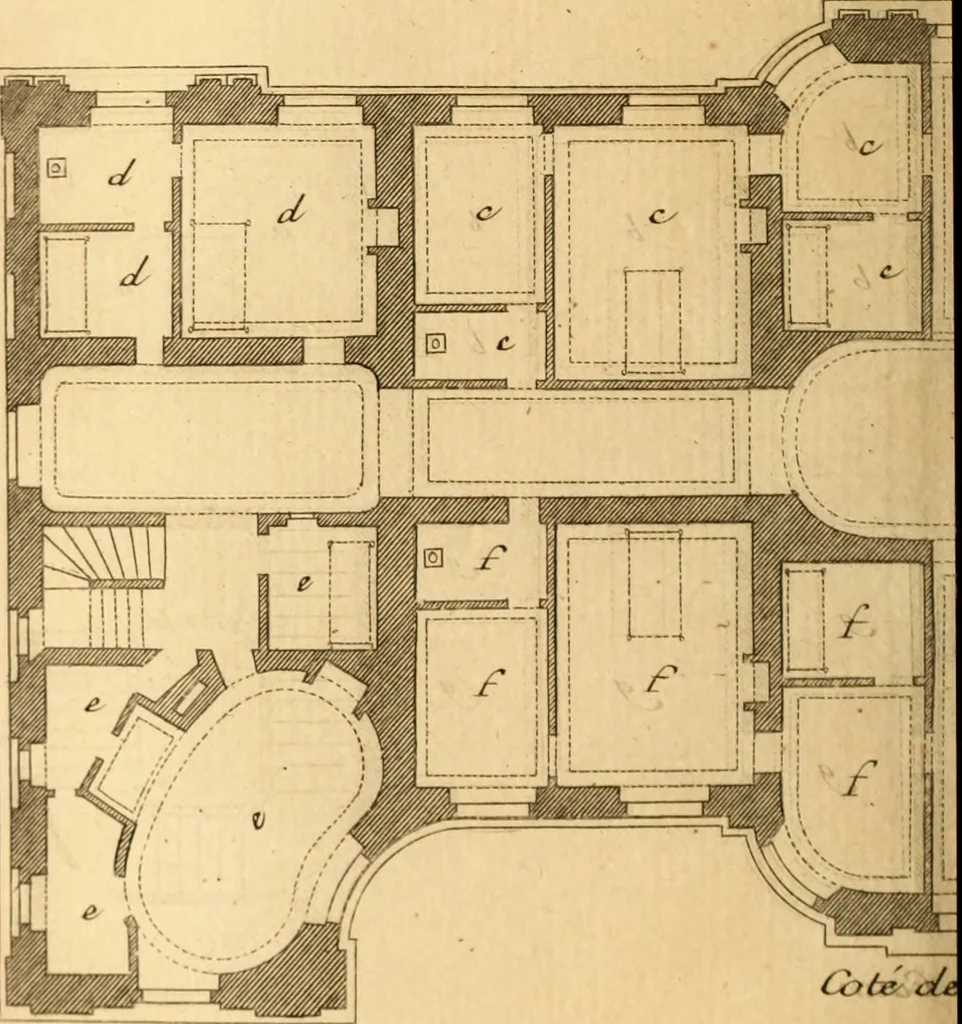 An illustration from L'art de bâtir des maisons de campagne : où L'on traite de leur distribution, de leur construction, & de leur decoration ... Avec l'explication de ces projets, et des desseins de menuiserie, de serrurerie, de parterres, & d'autres ornemens propres à la decoration intérieure & extérieure ..., 1761, leaf 239