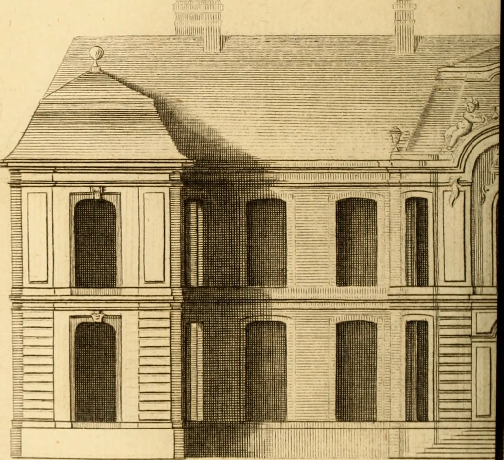 An illustration from L'art de bâtir des maisons de campagne : où L'on traite de leur distribution, de leur construction, & de leur decoration ... Avec l'explication de ces projets, et des desseins de menuiserie, de serrurerie, de parterres, & d'autres ornemens propres à la decoration intérieure & extérieure ..., 1761, leaf 243