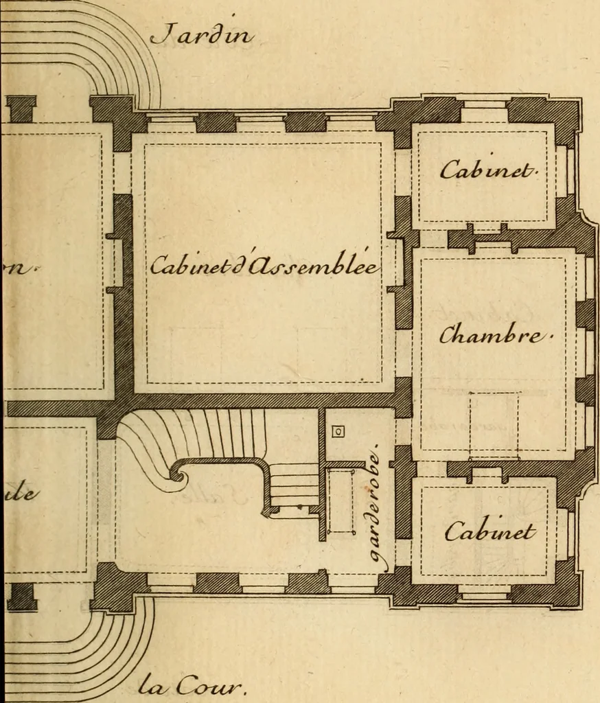 An illustration from L'art de bâtir des maisons de campagne : où L'on traite de leur distribution, de leur construction, & de leur decoration ... Avec l'explication de ces projets, et des desseins de menuiserie, de serrurerie, de parterres, & d'autres ornemens propres à la decoration intérieure & extérieure ..., 1761, leaf 266