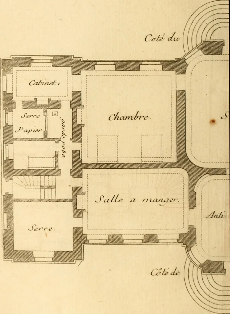 An illustration from L'art de bâtir des maisons de campagne : où L'on traite de leur distribution, de leur construction, & de leur decoration ... Avec l'explication de ces projets, et des desseins de menuiserie, de serrurerie, de parterres, & d'autres ornemens propres à la decoration intérieure & extérieure ..., 1761, leaf 295