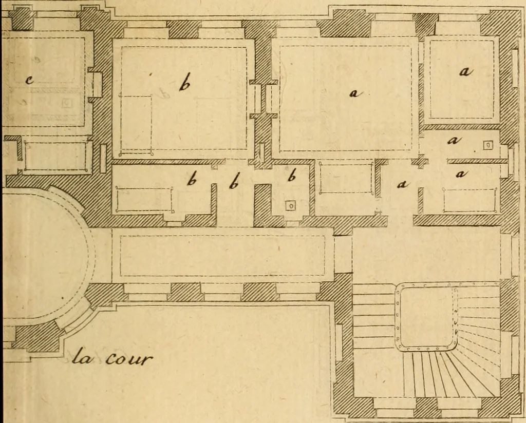 An illustration from L'art de bâtir des maisons de campagne : où L'on traite de leur distribution, de leur construction, & de leur decoration ... Avec l'explication de ces projets, et des desseins de menuiserie, de serrurerie, de parterres, & d'autres ornemens propres à la decoration intérieure & extérieure ..., 1761, leaf 322