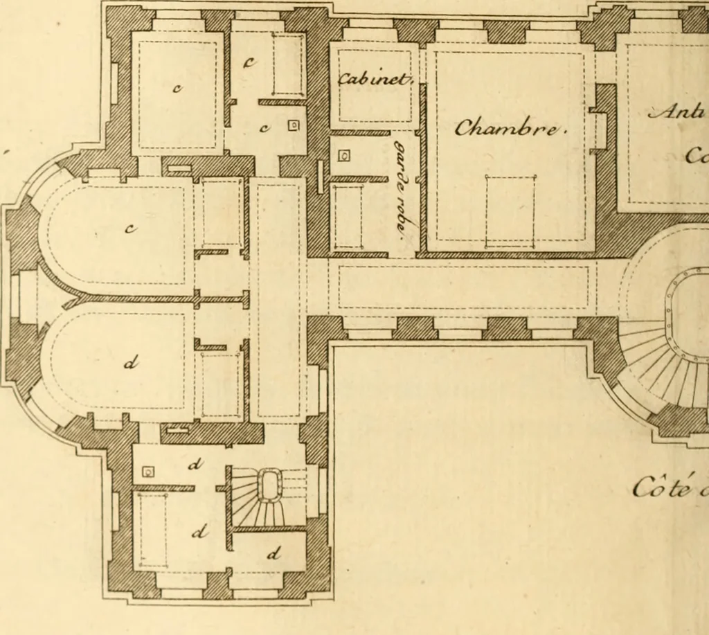 An illustration from L'art de bâtir des maisons de campagne : où L'on traite de leur distribution, de leur construction, & de leur decoration ... Avec l'explication de ces projets, et des desseins de menuiserie, de serrurerie, de parterres, & d'autres ornemens propres à la decoration intérieure & extérieure ..., 1761, leaf 331