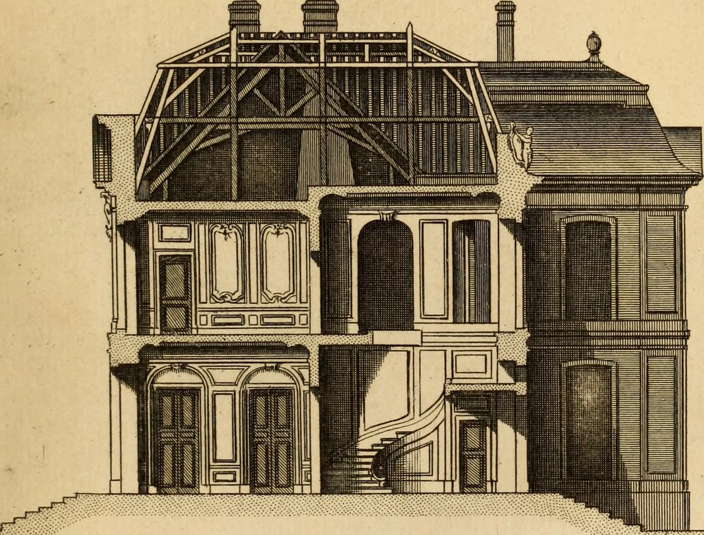 An illustration from L'art de bâtir des maisons de campagne : où L'on traite de leur distribution, de leur construction, & de leur decoration ... Avec l'explication de ces projets, et des desseins de menuiserie, de serrurerie, de parterres, & d'autres ornemens propres à la decoration intérieure & extérieure ..., 1761, leaf 354