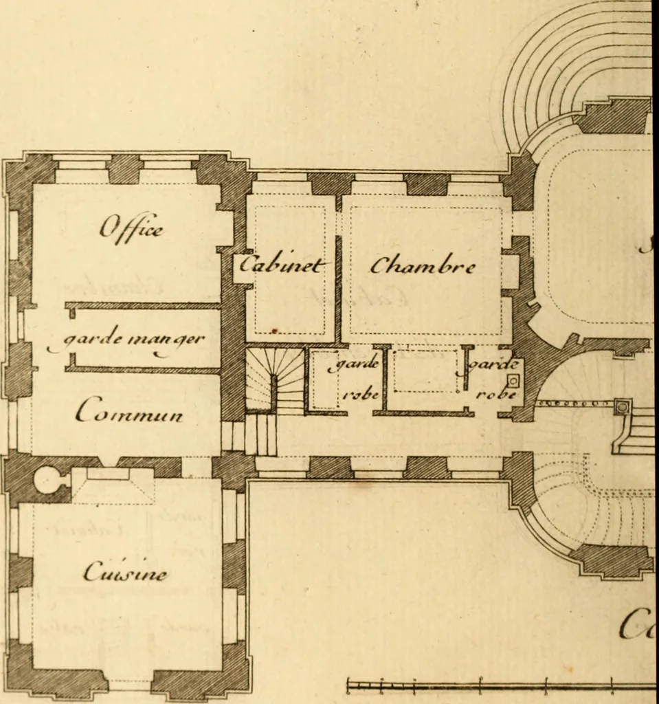 An illustration from L'art de bâtir des maisons de campagne : où L'on traite de leur distribution, de leur construction, & de leur decoration ... Avec l'explication de ces projets, et des desseins de menuiserie, de serrurerie, de parterres, & d'autres ornemens propres à la decoration intérieure & extérieure ..., 1761, leaf 357