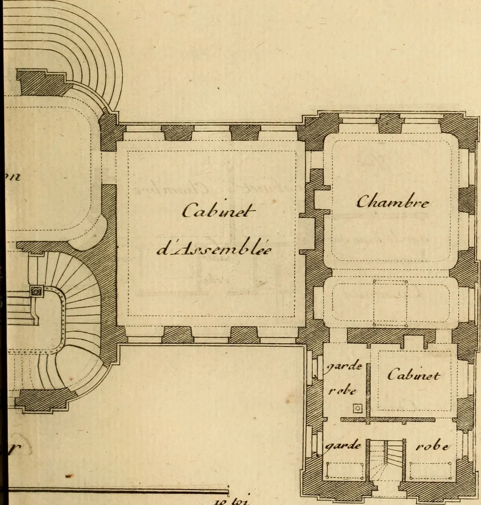An illustration from L'art de bâtir des maisons de campagne : où L'on traite de leur distribution, de leur construction, & de leur decoration ... Avec l'explication de ces projets, et des desseins de menuiserie, de serrurerie, de parterres, & d'autres ornemens propres à la decoration intérieure & extérieure ..., 1761, leaf 358