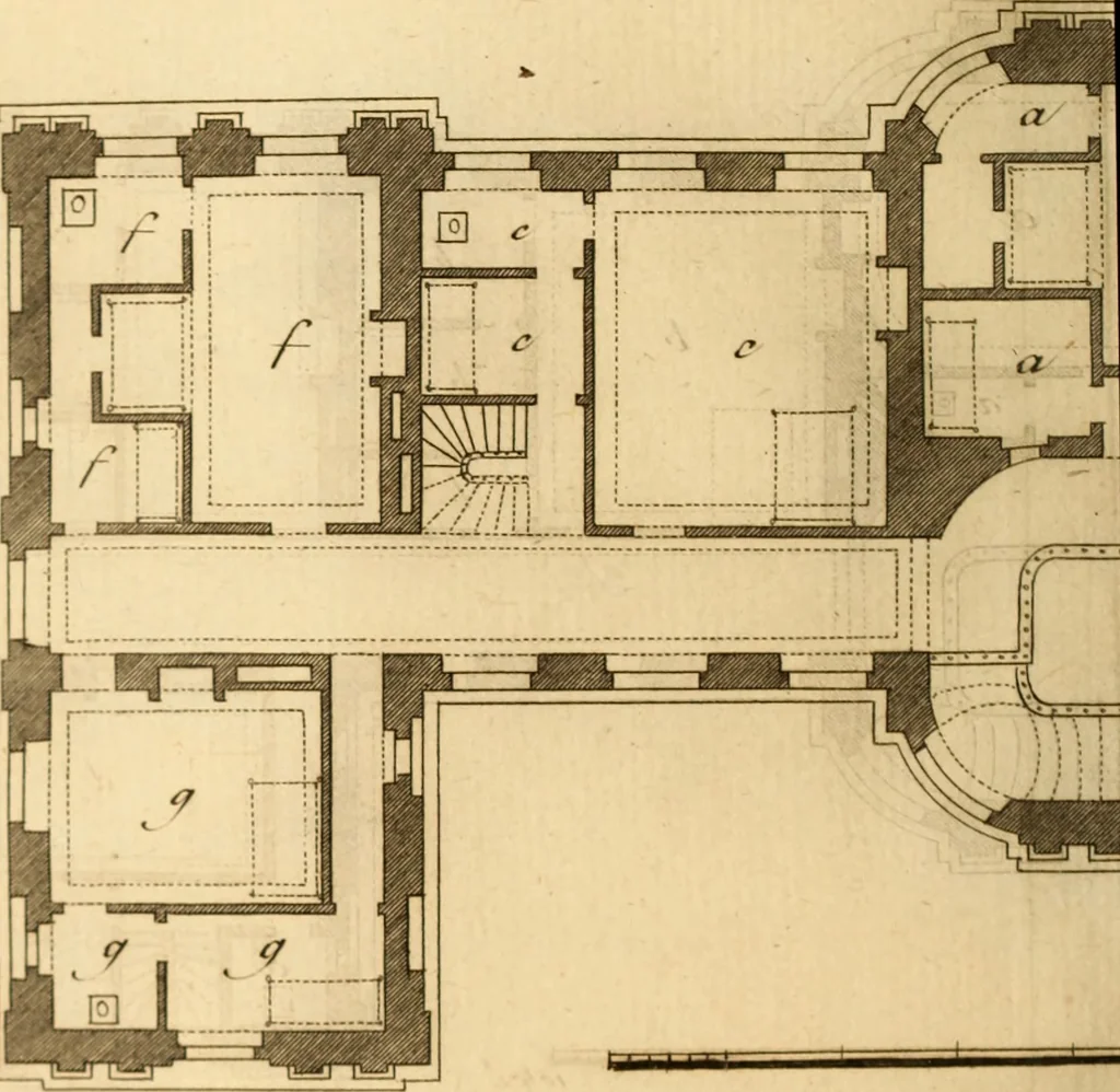 An illustration from L'art de bâtir des maisons de campagne : où L'on traite de leur distribution, de leur construction, & de leur decoration ... Avec l'explication de ces projets, et des desseins de menuiserie, de serrurerie, de parterres, & d'autres ornemens propres à la decoration intérieure & extérieure ..., 1761, leaf 363