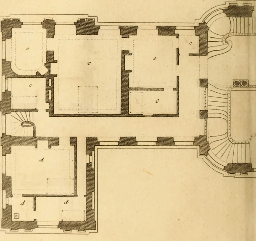 An illustration from L'art de bâtir des maisons de campagne : où L'on traite de leur distribution, de leur construction, & de leur decoration ... Avec l'explication de ces projets, et des desseins de menuiserie, de serrurerie, de parterres, & d'autres ornemens propres à la decoration intérieure & extérieure ..., 1761, leaf 373