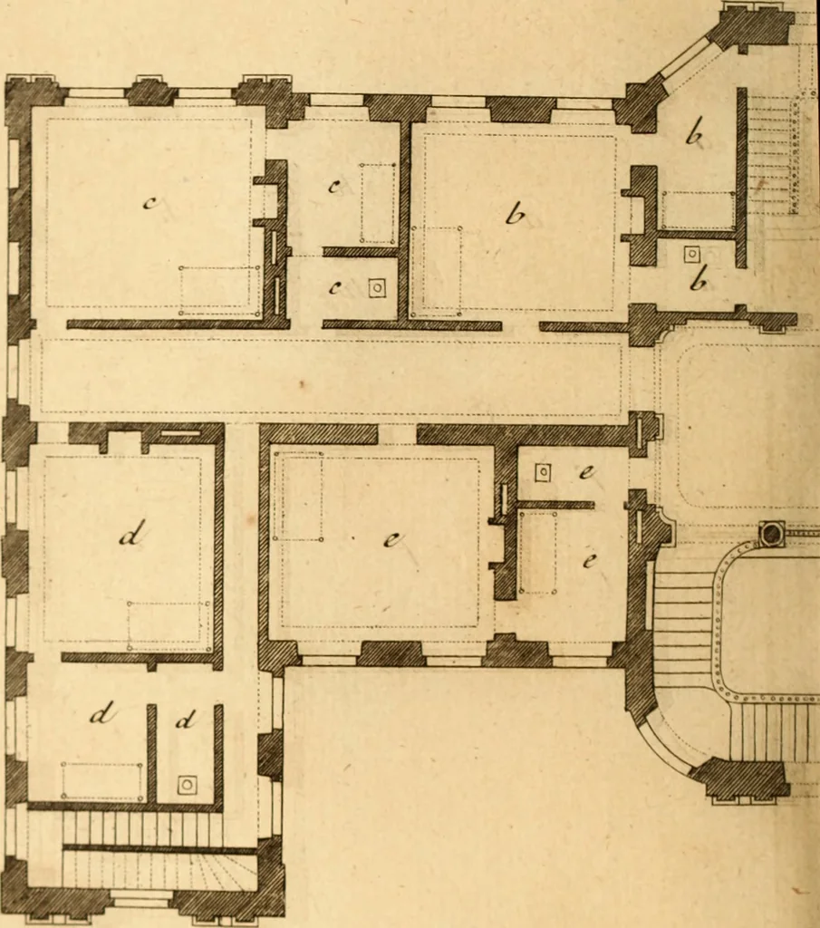 An illustration from L'art de bâtir des maisons de campagne : où L'on traite de leur distribution, de leur construction, & de leur decoration ... Avec l'explication de ces projets, et des desseins de menuiserie, de serrurerie, de parterres, & d'autres ornemens propres à la decoration intérieure & extérieure ..., 1761, leaf 387