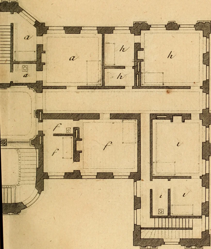 An illustration from L'art de bâtir des maisons de campagne : où L'on traite de leur distribution, de leur construction, & de leur decoration ... Avec l'explication de ces projets, et des desseins de menuiserie, de serrurerie, de parterres, & d'autres ornemens propres à la decoration intérieure & extérieure ..., 1761, leaf 388
