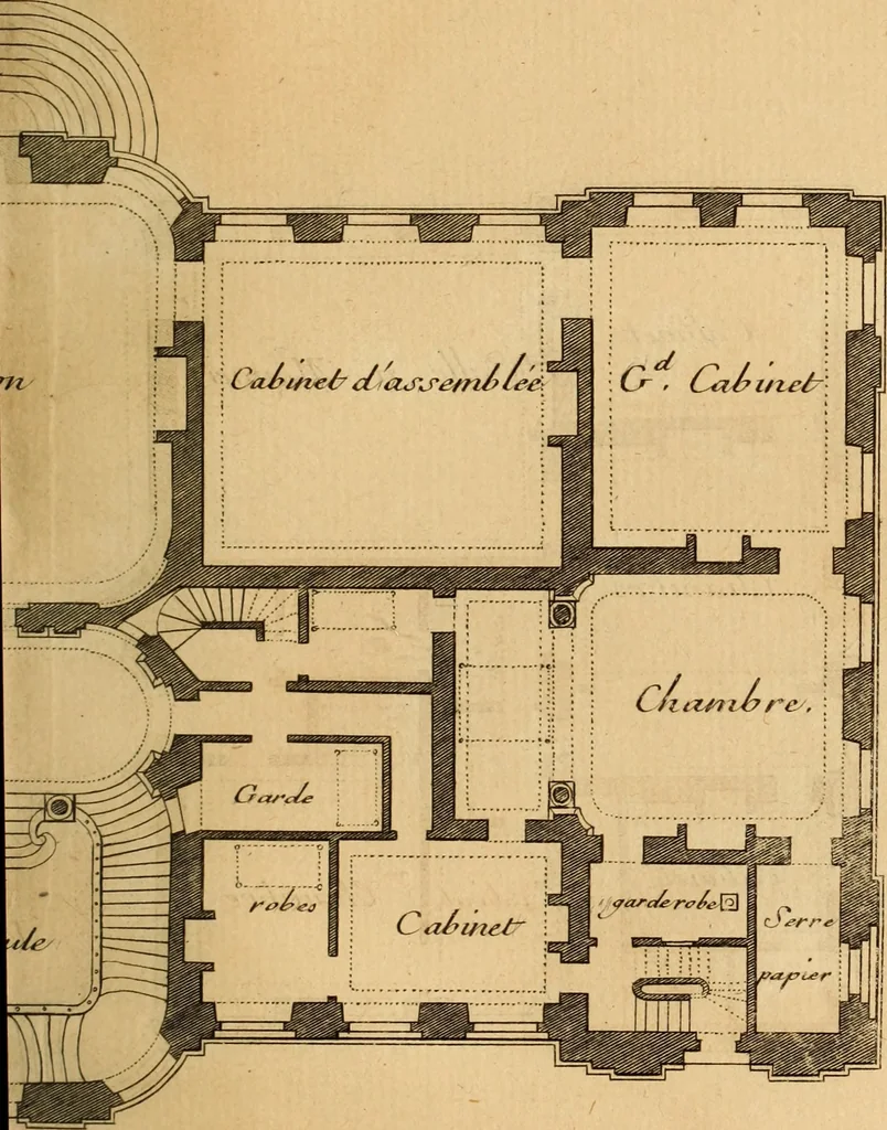 An illustration from L'art de bâtir des maisons de campagne : où L'on traite de leur distribution, de leur construction, & de leur decoration ... Avec l'explication de ces projets, et des desseins de menuiserie, de serrurerie, de parterres, & d'autres ornemens propres à la decoration intérieure & extérieure ..., 1761, leaf 392