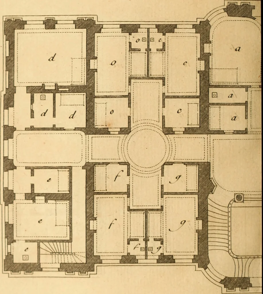 An illustration from L'art de bâtir des maisons de campagne : où L'on traite de leur distribution, de leur construction, & de leur decoration ... Avec l'explication de ces projets, et des desseins de menuiserie, de serrurerie, de parterres, & d'autres ornemens propres à la decoration intérieure & extérieure ..., 1761, leaf 397