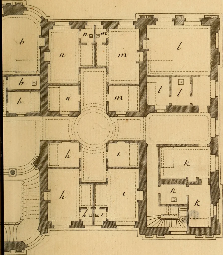 An illustration from L'art de bâtir des maisons de campagne : où L'on traite de leur distribution, de leur construction, & de leur decoration ... Avec l'explication de ces projets, et des desseins de menuiserie, de serrurerie, de parterres, & d'autres ornemens propres à la decoration intérieure & extérieure ..., 1761, leaf 398