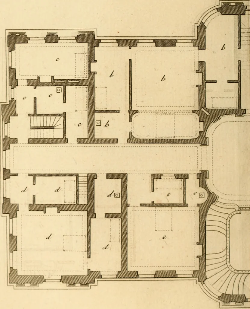 An illustration from L'art de bâtir des maisons de campagne : où L'on traite de leur distribution, de leur construction, & de leur decoration ... Avec l'explication de ces projets, et des desseins de menuiserie, de serrurerie, de parterres, & d'autres ornemens propres à la decoration intérieure & extérieure ..., 1761, leaf 405