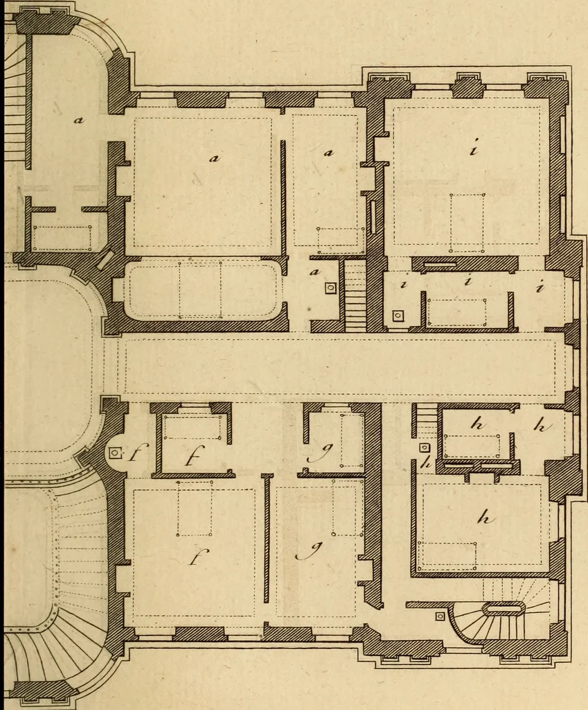 An illustration from L'art de bâtir des maisons de campagne : où L'on traite de leur distribution, de leur construction, & de leur decoration ... Avec l'explication de ces projets, et des desseins de menuiserie, de serrurerie, de parterres, & d'autres ornemens propres à la decoration intérieure & extérieure ..., 1761, leaf 406