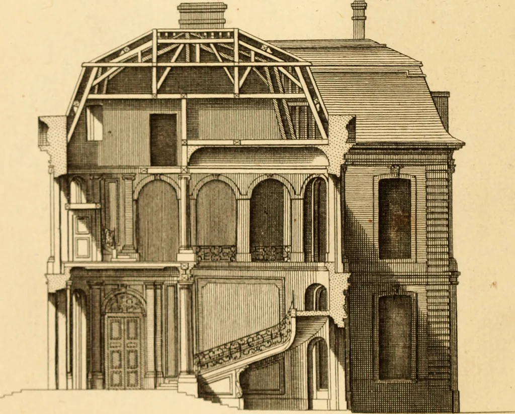 An illustration from L'art de bâtir des maisons de campagne : où L'on traite de leur distribution, de leur construction, & de leur decoration ... Avec l'explication de ces projets, et des desseins de menuiserie, de serrurerie, de parterres, & d'autres ornemens propres à la decoration intérieure & extérieure ..., 1761, leaf 429