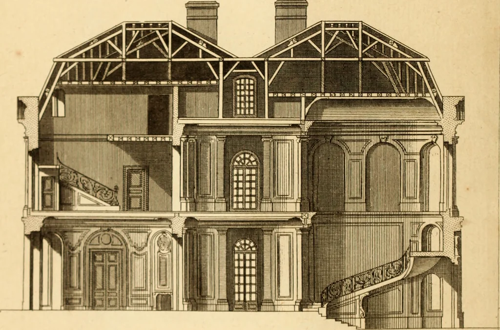 An illustration from L'art de bâtir des maisons de campagne : où L'on traite de leur distribution, de leur construction, & de leur decoration ... Avec l'explication de ces projets, et des desseins de menuiserie, de serrurerie, de parterres, & d'autres ornemens propres à la decoration intérieure & extérieure ..., 1761, leaf 433
