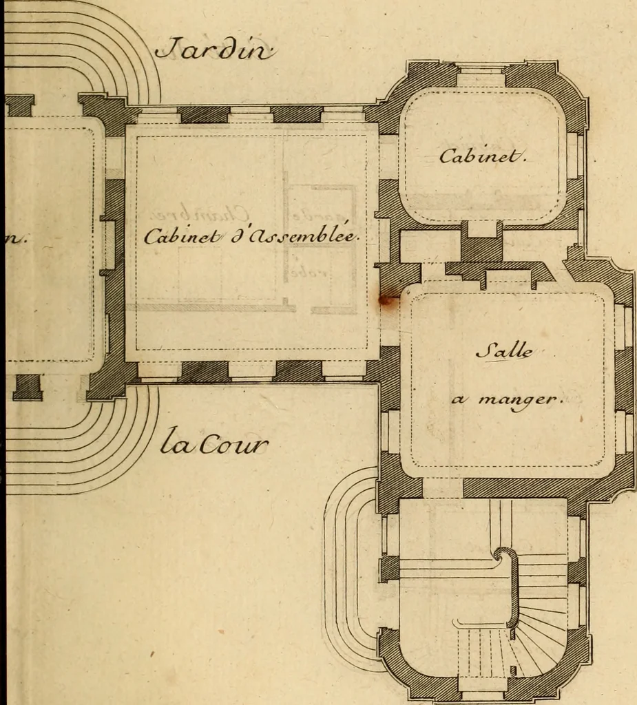 An illustration from L'art de bâtir des maisons de campagne : où L'on traite de leur distribution, de leur construction, & de leur decoration ... Avec l'explication de ces projets, et des desseins de menuiserie, de serrurerie, de parterres, & d'autres ornemens propres à la decoration intérieure & extérieure ..., 1761, leaf 436