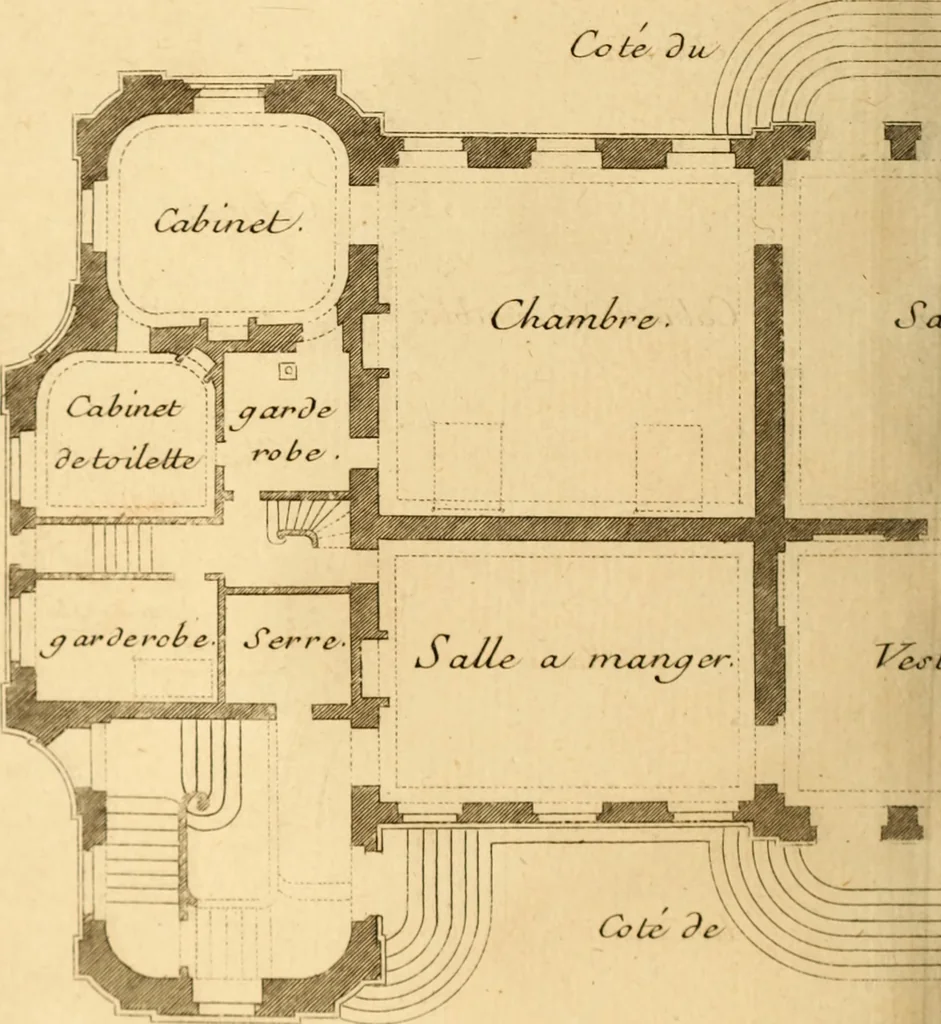 An illustration from L'art de bâtir des maisons de campagne : où L'on traite de leur distribution, de leur construction, & de leur decoration ... Avec l'explication de ces projets, et des desseins de menuiserie, de serrurerie, de parterres, & d'autres ornemens propres à la decoration intérieure & extérieure ..., 1761, leaf 445