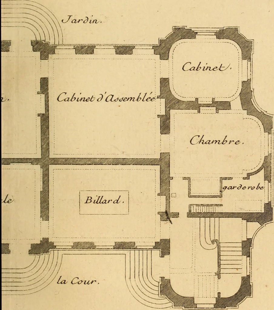 An illustration from L'art de bâtir des maisons de campagne : où L'on traite de leur distribution, de leur construction, & de leur decoration ... Avec l'explication de ces projets, et des desseins de menuiserie, de serrurerie, de parterres, & d'autres ornemens propres à la decoration intérieure & extérieure ..., 1761, leaf 446