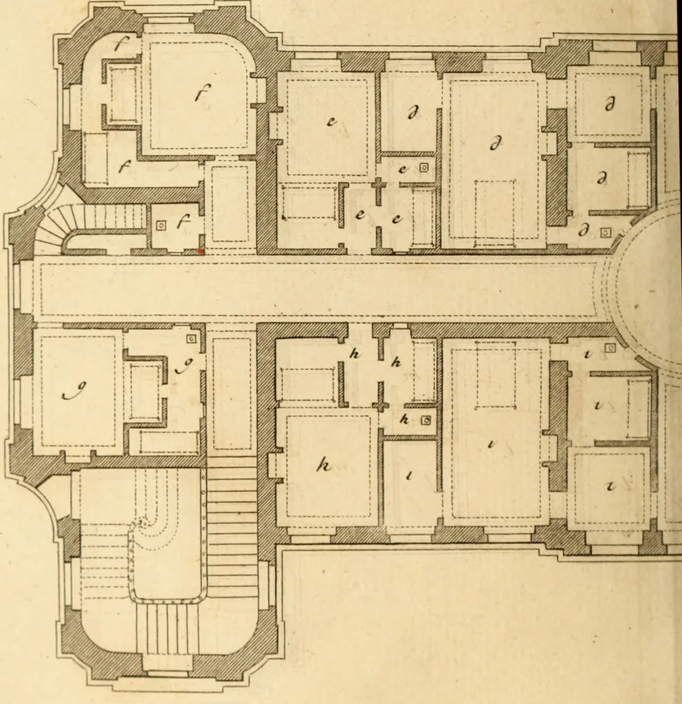 An illustration from L'art de bâtir des maisons de campagne : où L'on traite de leur distribution, de leur construction, & de leur decoration ... Avec l'explication de ces projets, et des desseins de menuiserie, de serrurerie, de parterres, & d'autres ornemens propres à la decoration intérieure & extérieure ..., 1761, leaf 449