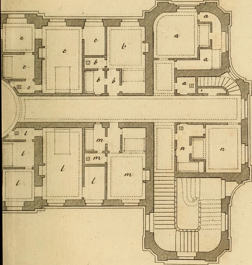 An illustration from L'art de bâtir des maisons de campagne : où L'on traite de leur distribution, de leur construction, & de leur decoration ... Avec l'explication de ces projets, et des desseins de menuiserie, de serrurerie, de parterres, & d'autres ornemens propres à la decoration intérieure & extérieure ..., 1761, leaf 450