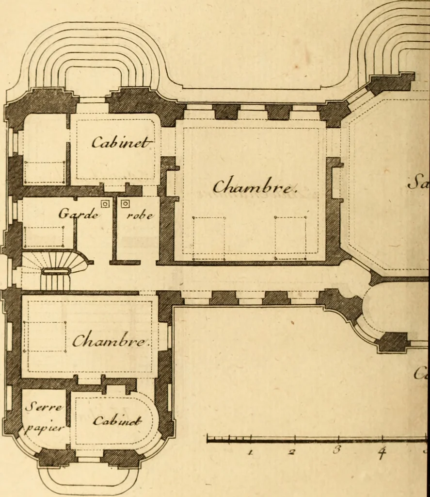 An illustration from L'art de bâtir des maisons de campagne : où L'on traite de leur distribution, de leur construction, & de leur decoration ... Avec l'explication de ces projets, et des desseins de menuiserie, de serrurerie, de parterres, & d'autres ornemens propres à la decoration intérieure & extérieure ..., 1761, leaf 465