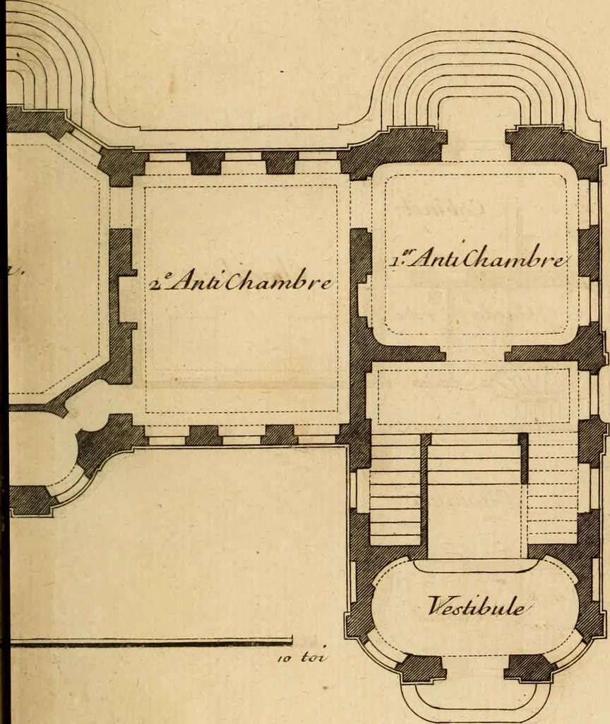An illustration from L'art de bâtir des maisons de campagne : où L'on traite de leur distribution, de leur construction, & de leur decoration ... Avec l'explication de ces projets, et des desseins de menuiserie, de serrurerie, de parterres, & d'autres ornemens propres à la decoration intérieure & extérieure ..., 1761, leaf 466